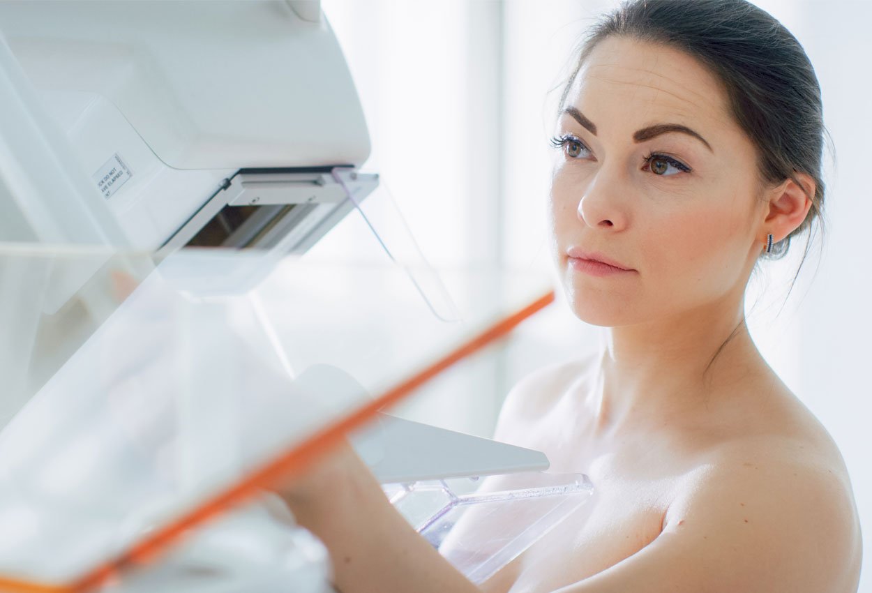 Anxious lady getting her mammogram