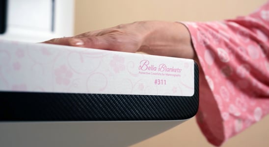 Bella Blanket protective coverlet on a mammography plate