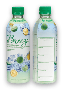 Breeza for use with oral iodinated contrast bottle, front & back
