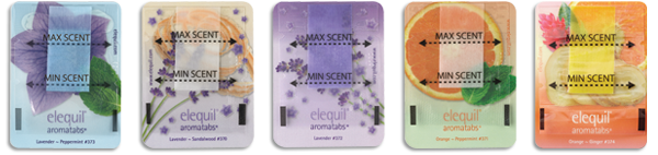 Five Elequil Aromatab scents