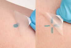split image of the InkRight dot on the left and the InkRight crosshair on the right