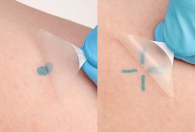 InkRight Semi-Permanent Tattoo applied to skin: dot product and crosshair product