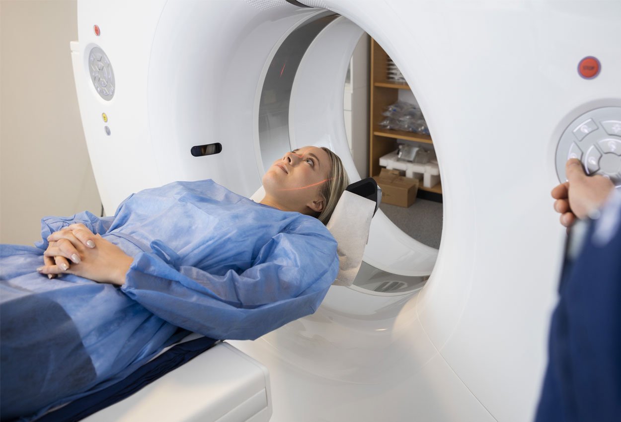 Female patient undergoing at CT scan