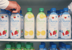 hand reaching into refrigerator to grab a mixed berry Breeza