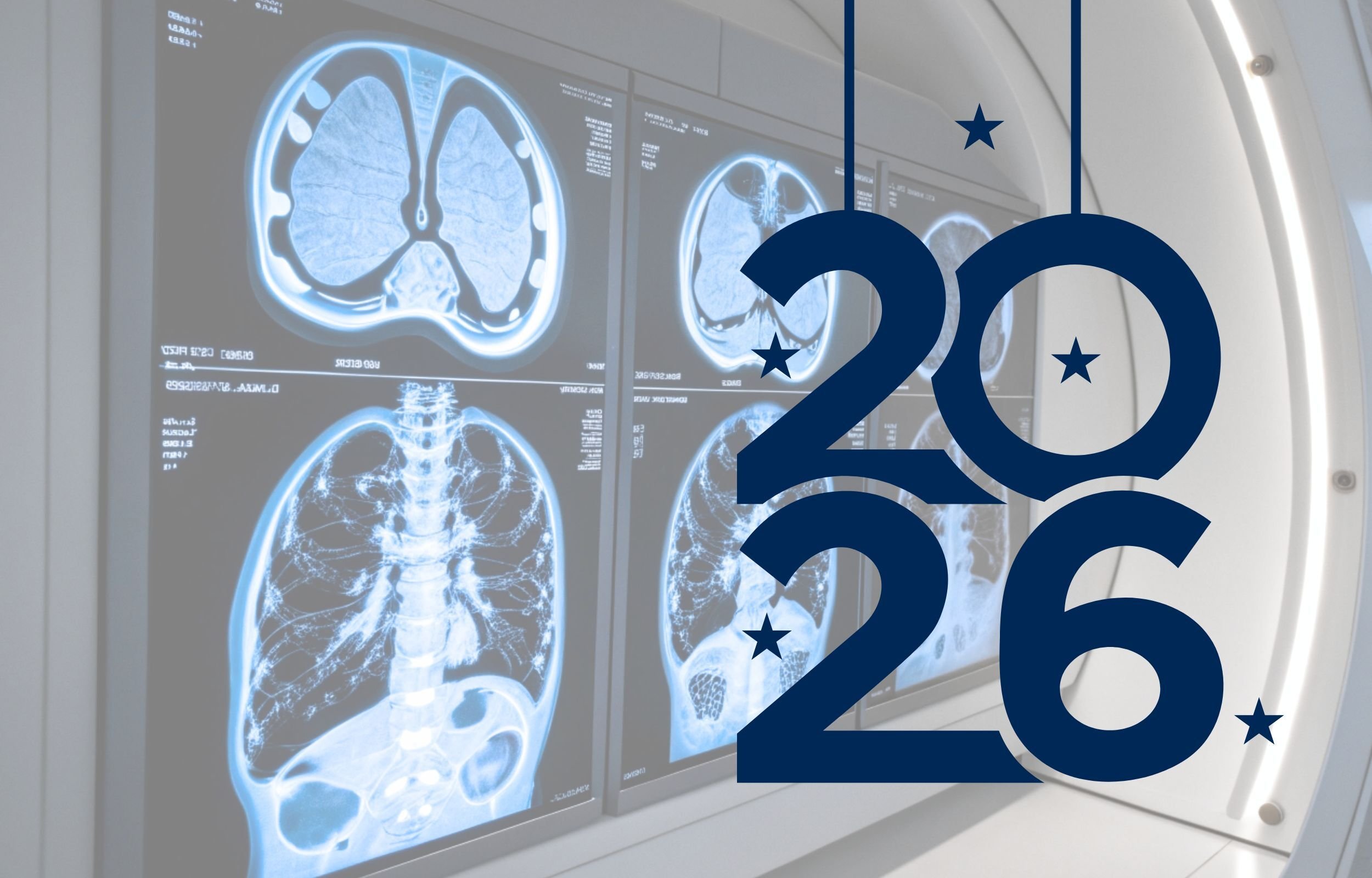 Radiology scans behind a 2026 sign graphic