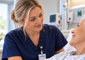 nurse wearing an olora halo close to the patient 