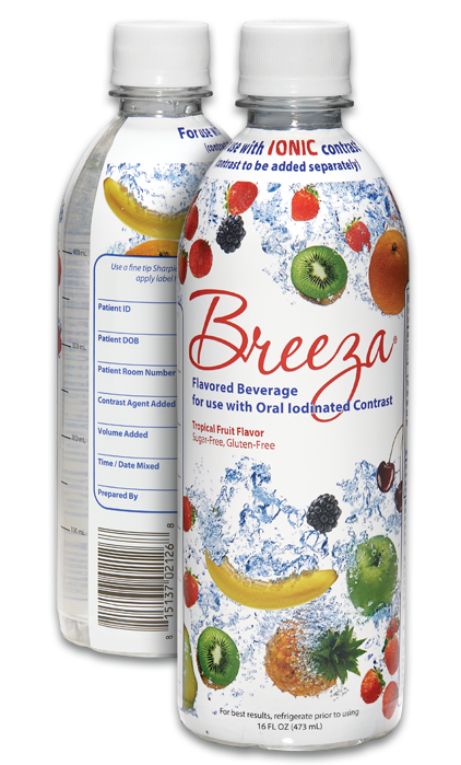 Breeza flavored beverage for use with oral iodinated contrast